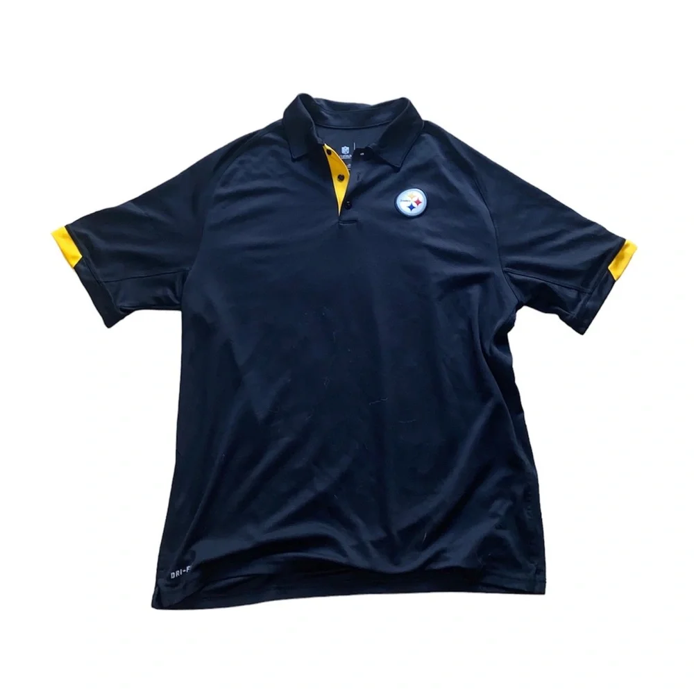 Nike NFL Onfield Black Yellow Pittsburgh Steelers DriFit Polo Shirt sz L